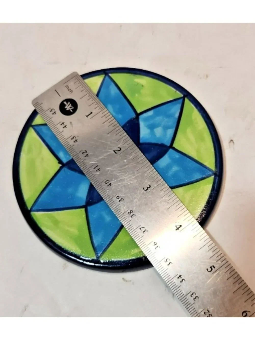 Vtg Pier One Ceramic Handpainted Talavera Style Coasters Blue And Green Set Of 4